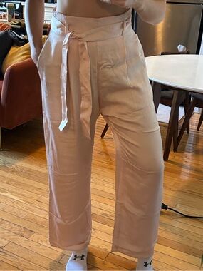 Wide-Leg Satin Pants - Blush Pink
